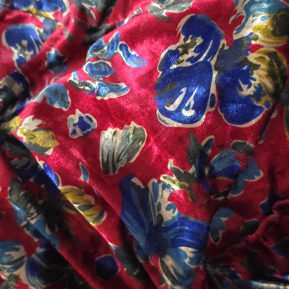 FINAL PRICE! Natural Life velvet tiered maxi dress L/XL deep red w/blue flowers - Picture 6 of 7